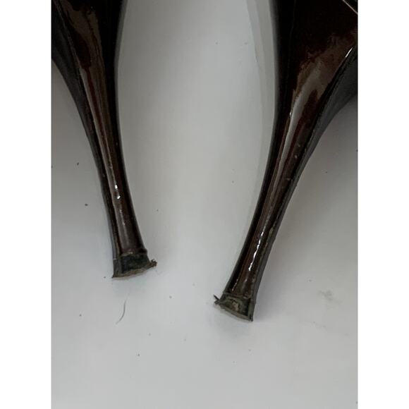 Stuart Weitzman Women's Metallic Brown Leather Peep Toe Pump Heels Size 9 - Picture 9 of 11